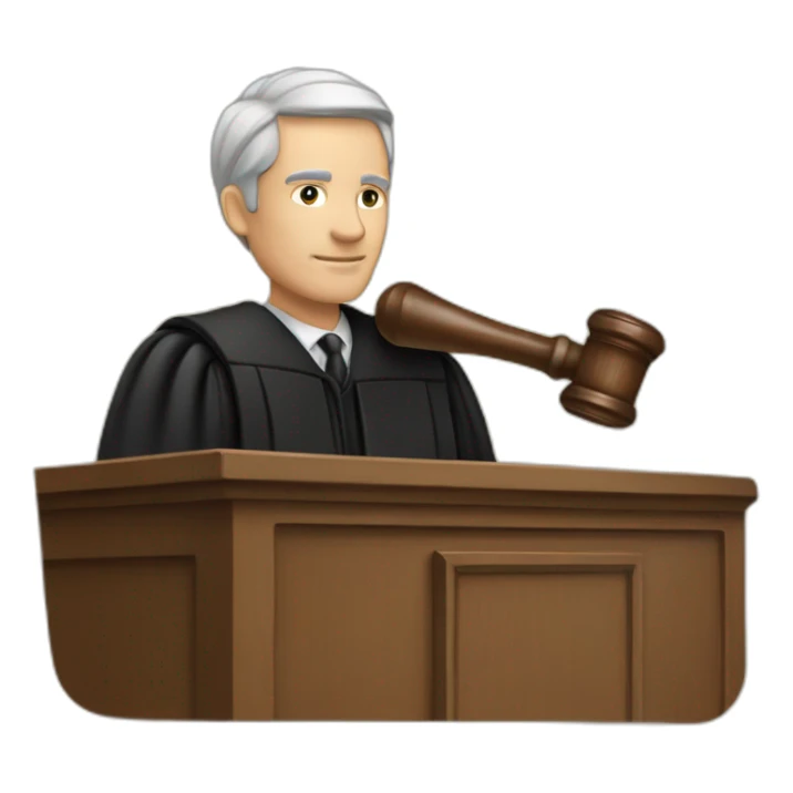 male judge with small woodden hammer sticker