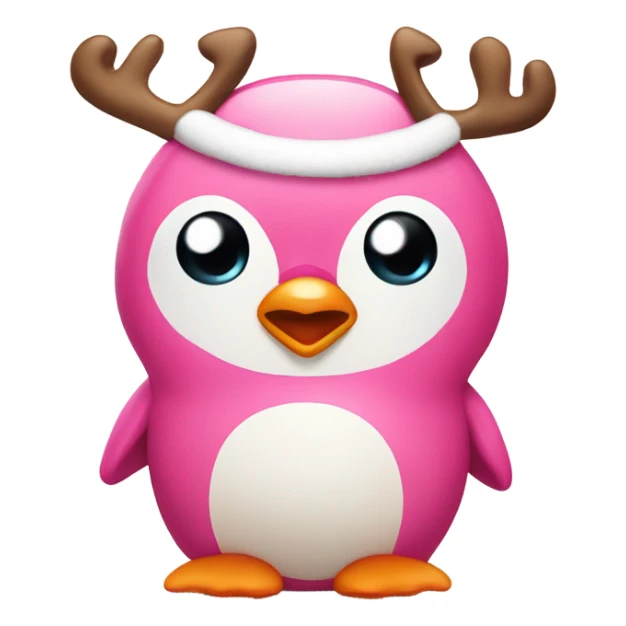 Cute pink penguin with reindeer antlers sticker