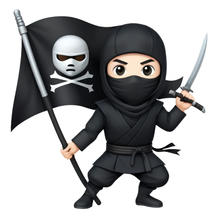 A ninja with black clothes holding a black flag sticker