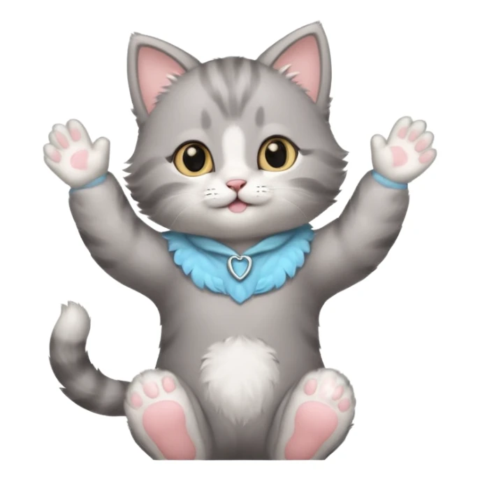 Cute Gray baby girl kitten standing with arms up  sticker