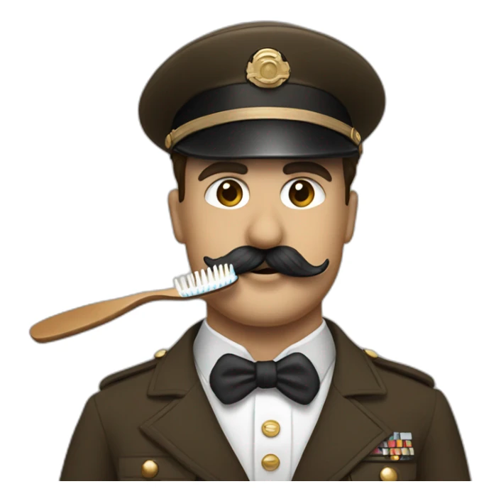 Charlie chaplin with military brown costum and toothbrush mustach sticker
