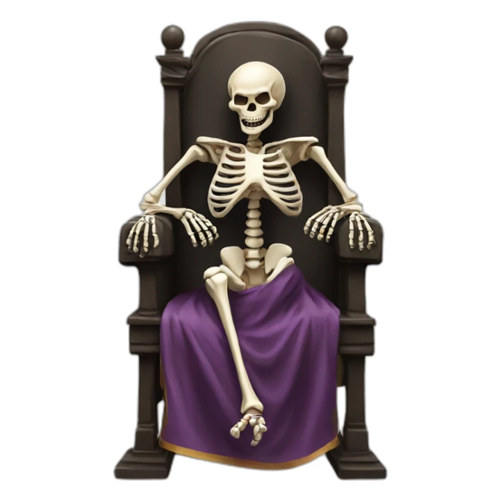 A laughing skeleton on a throne in a robe sticker