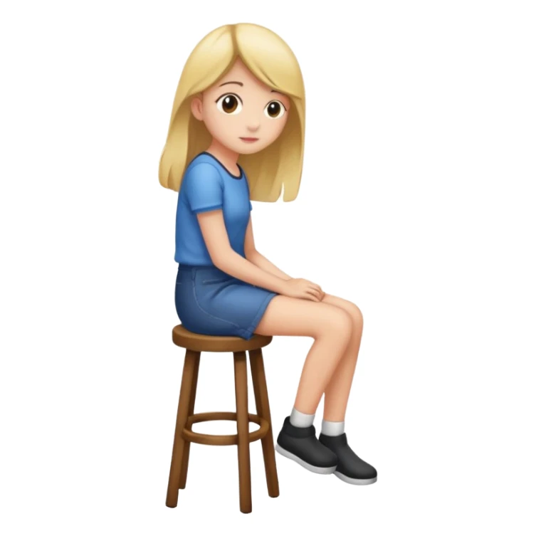 a girl is sitting on a stool seeing whole body toward left side sticker