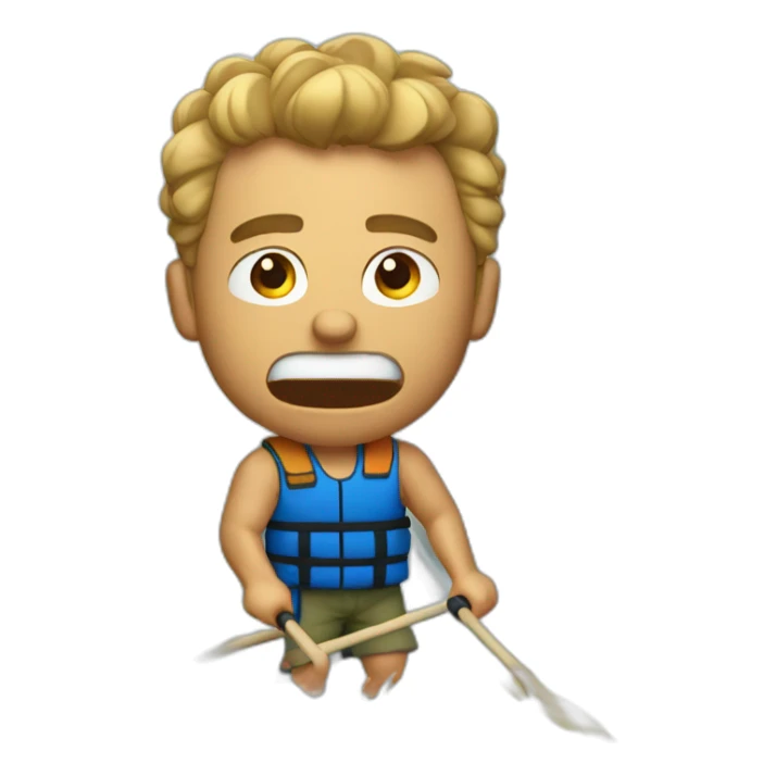 Angry tan guy with buzzed hair cut  rafting on a river sticker