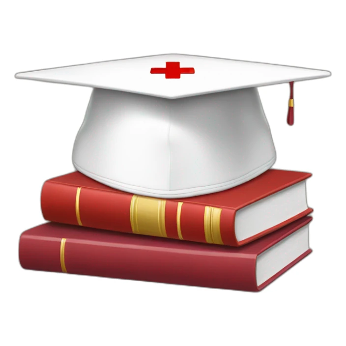 White Student cap with red medical cross On a stack of books sticker