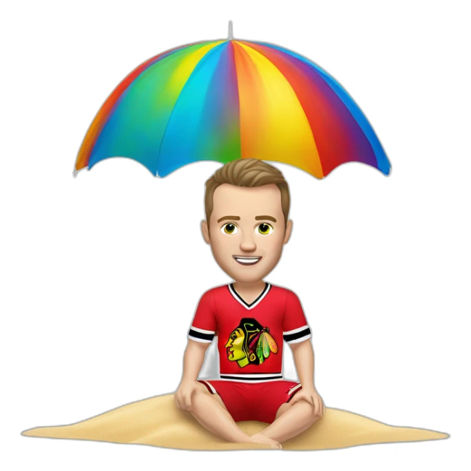 Jonathan Toews as beach bum under rainbow umbrella sticker