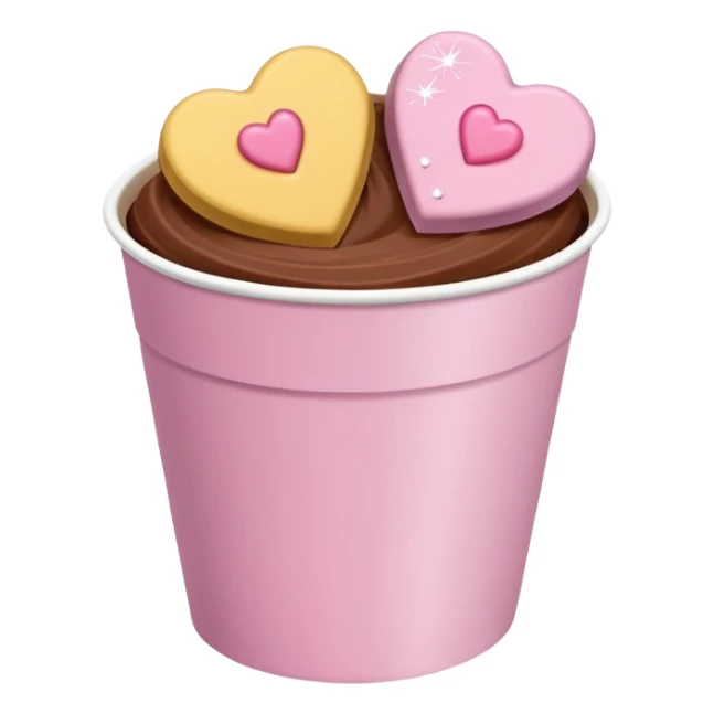 Two glossy square milk chocolate pralines placed diagonally, each in a white ridged paper cup, topped with a soft pastel pink heart icing with subtle sugar sparkle.
Cute minimal emoji-style, realistic and polished, clean studio lighting, pure white background, smooth 3D render, high resolution. sticker