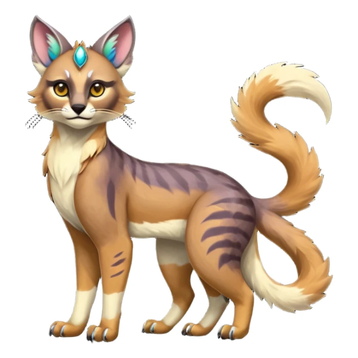Colorful dark tropical tribal glorious iridescent divine exotic cute cool beautiful beautiful fantasy-caracal-civet-genet-sergal-vernid-Gryphon-Cacomistle-Trico-oncilla-animal-Fakémon-hybrid-fursona (full body) sticker