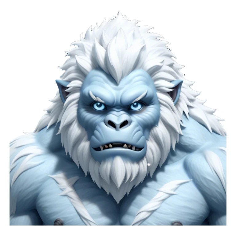 Cinematic Realistic WoW Yeti Portrait, depicted as a majestic, colossal creature of the frozen wilds, with thick, shaggy fur in pristine icy white and subtle pale blue highlights. His powerful, muscular frame and piercing ice-blue eyes exude ancient wisdom and raw strength. Rendered with lifelike texture and natural frosty lighting, high shine, noble and imposing, capturing the essence of a legendary yeti guardian. sticker