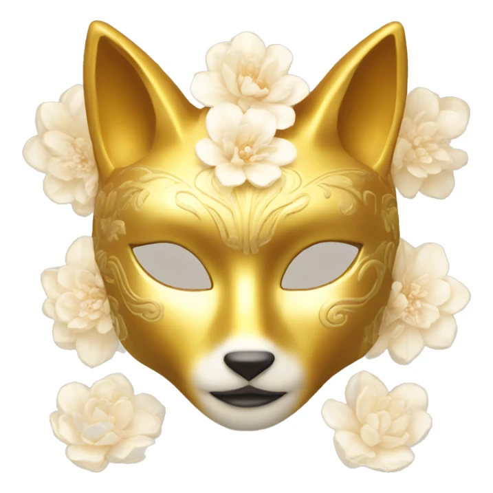 Golden feminine kitsune mask with floral pattern on it  sticker