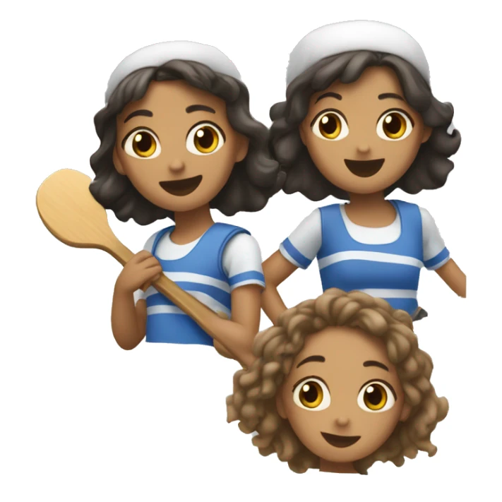 three girls each on a paddle and one of them hits one sticker