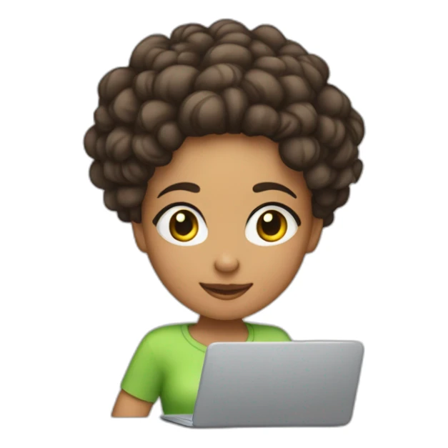 A mulatto gir at the computer hits herself on the forehead with her palm sticker