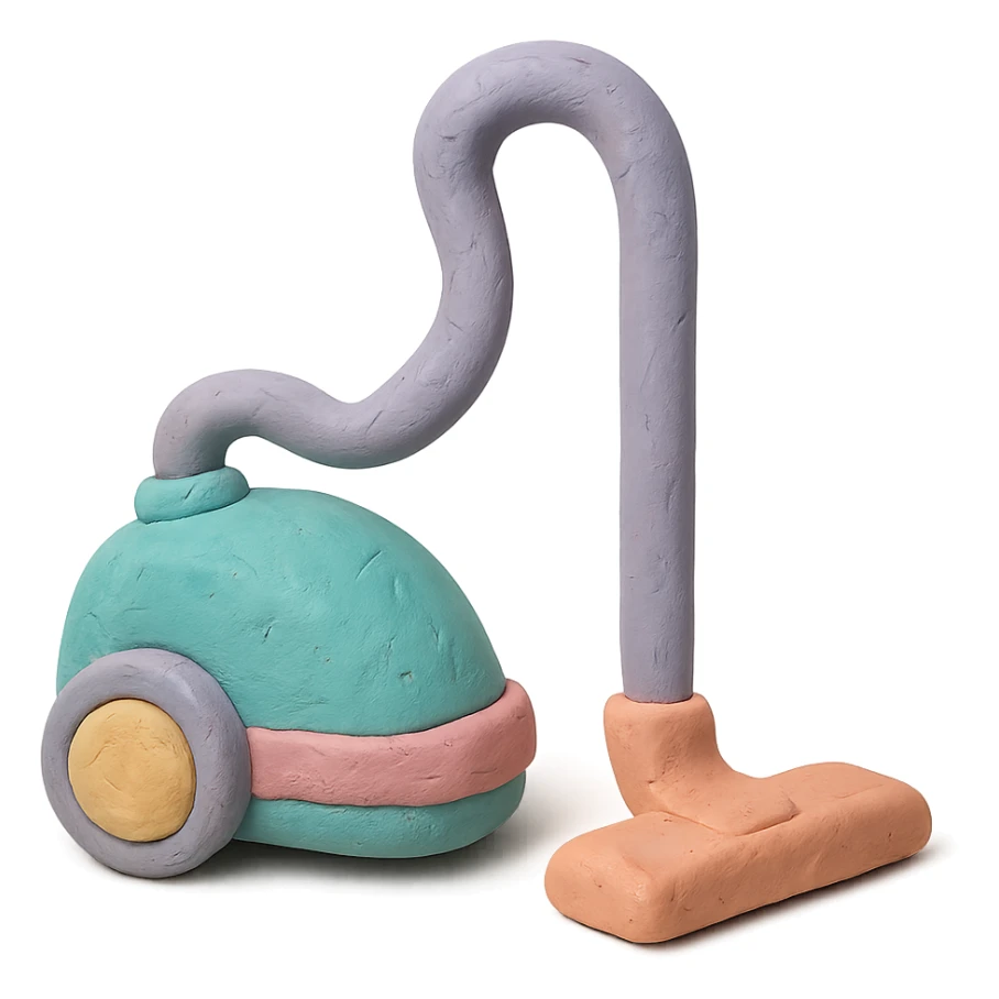 vacuum cleaner in claymation style with pastel colors and visible fingerprints sticker