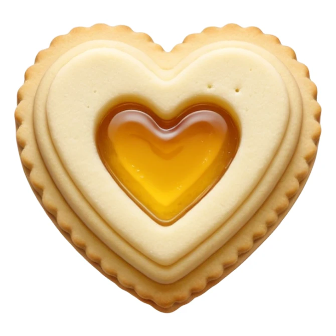 Realistic shortbread cookie in the shape of a heart with pale yellow jelly middle filling and sprinkled powder sugar on top. sticker