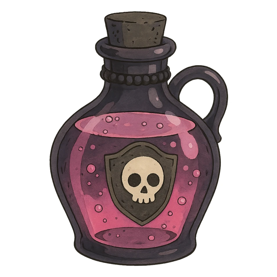 pink goth potion bottle, magical and gothic, ghibli style sticker