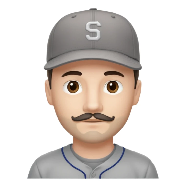 white young male with small dark brown goatee beard and moustache with grey tones wearing a grey baseball cap backwards with hazel eyes sticker