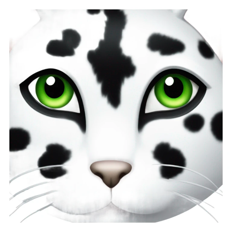 White cat with black spots like a cow, and green eyes sticker