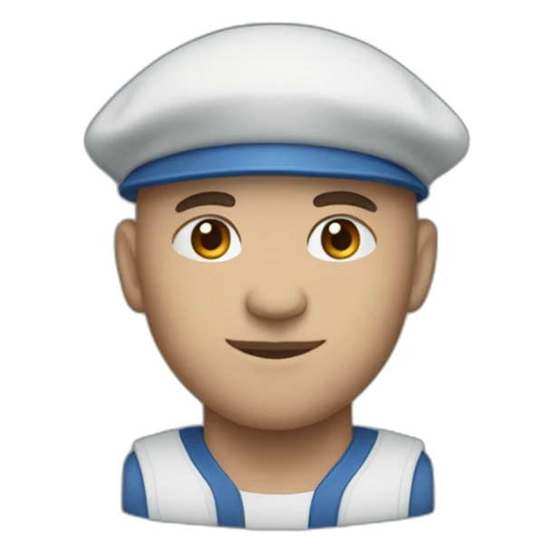 bald strong man with béret and blue ai sticker