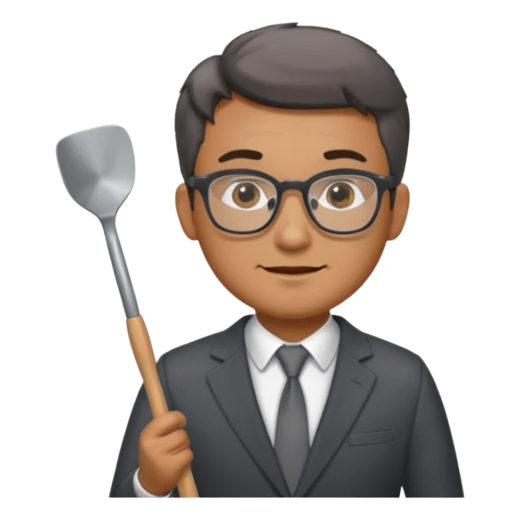 man standing with glasses wearing a suit and holding a spatula sticker