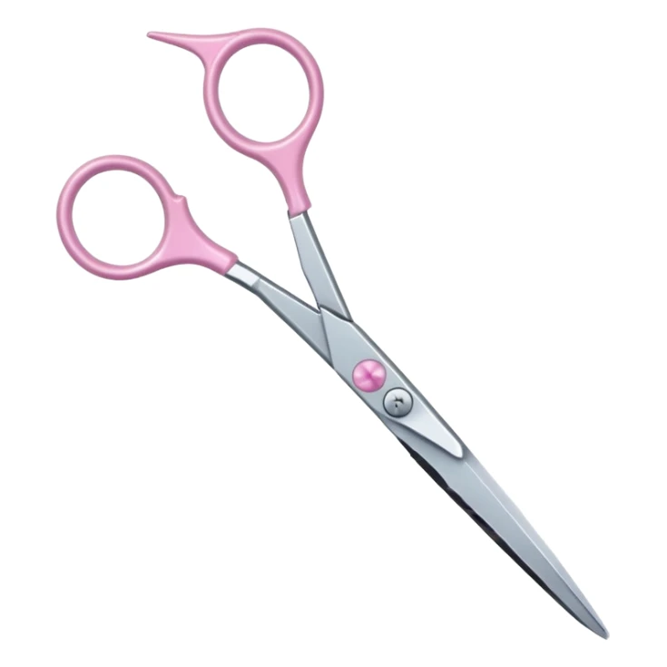 chrome hairdressing scissors, pastel pink handle, shiny, iOS Apple emoji style sticker