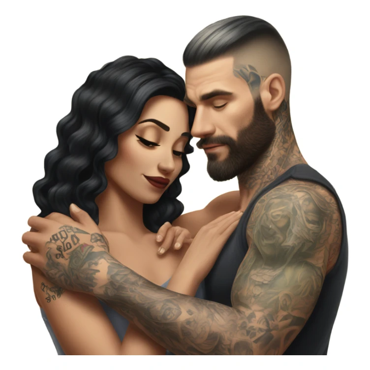 Hyper Realistic beautiful woman touching a very handsome tattooed man sticker
