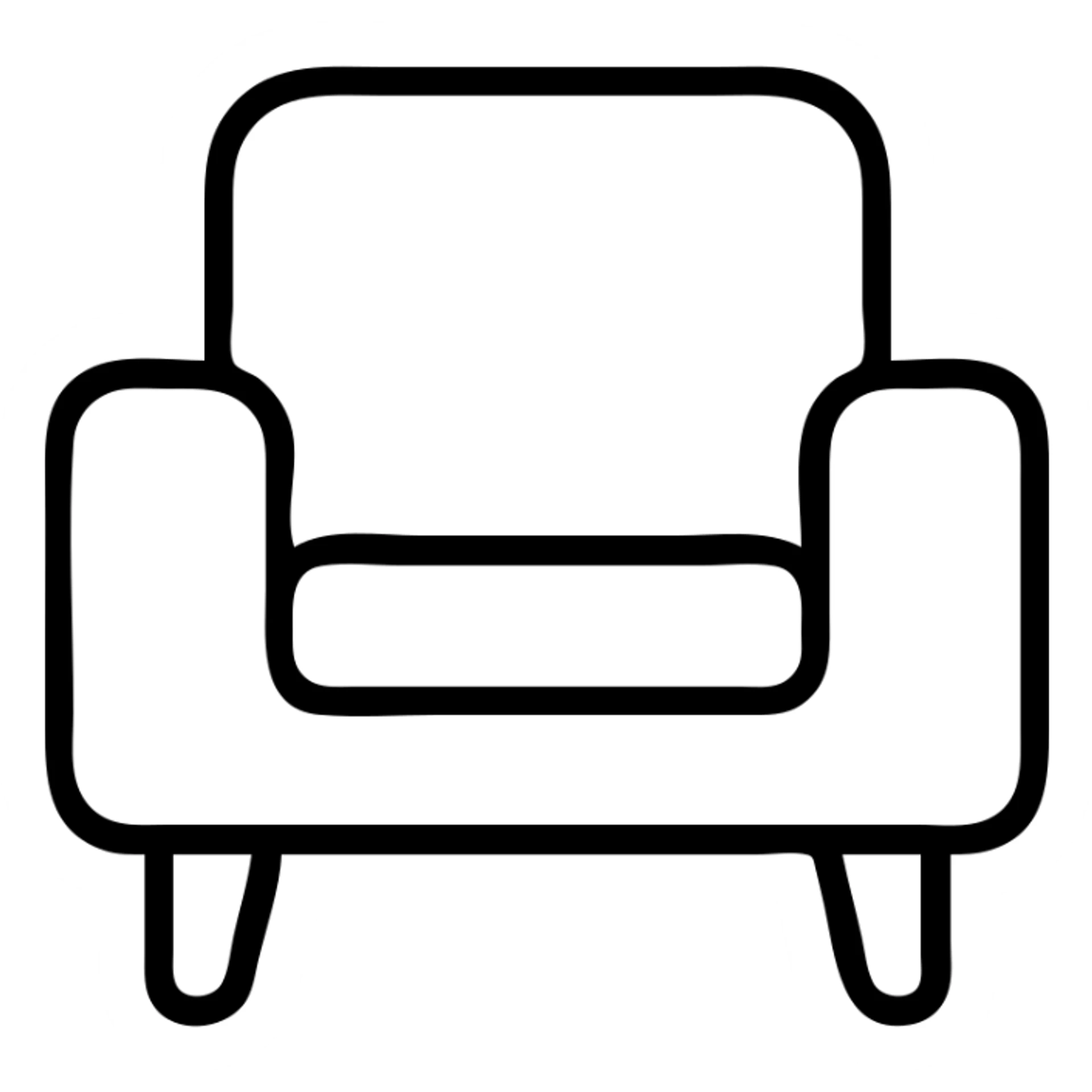 modern armchair icon with red outline, no fill sticker