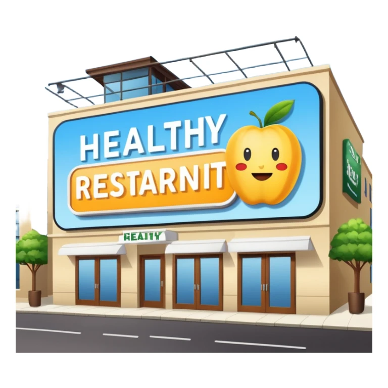 make a billboard on top of a healthy restaurant building written on it "healthy restaurant" sticker