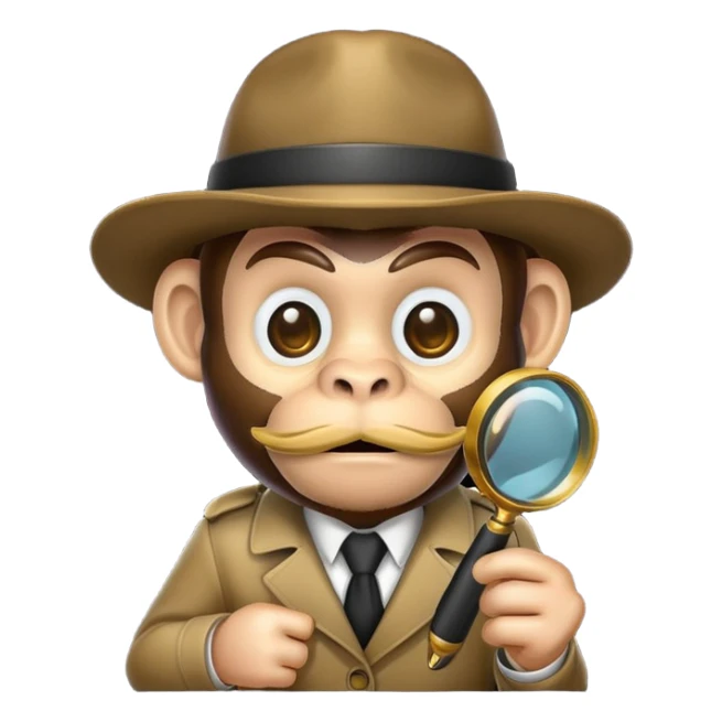 ape detective emoji with a moustache and magnifying glass on a clean, black background sticker