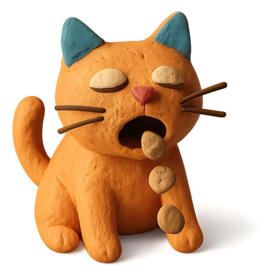 claymation style cat dropping food from its mouth sticker