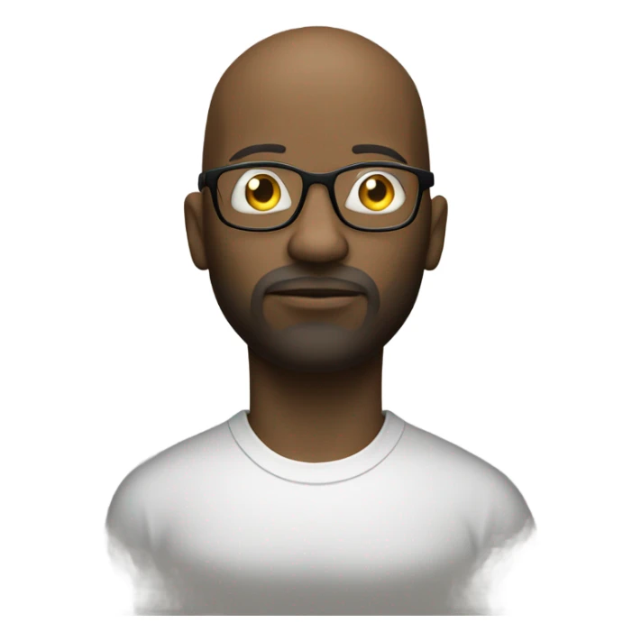 A pensive black man in glasses thinking with a light bulb above his bald head and goatee. sticker