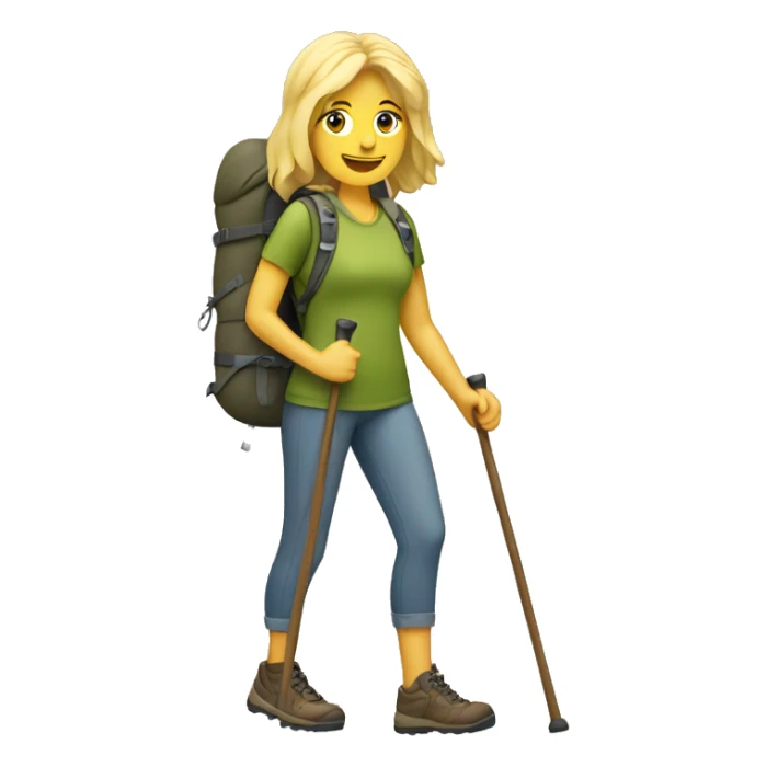 Blond haired woman hiking full body with hiking sticks sticker