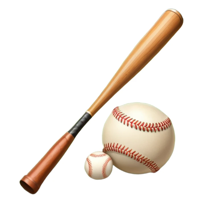 A baseball bat, ball, and glove resting on the ground, set against the backdrop of a baseball field. The scene captures the iconic equipment of the sport, with the field in the distance and a bright sky above, evoking the spirit of the game. sticker