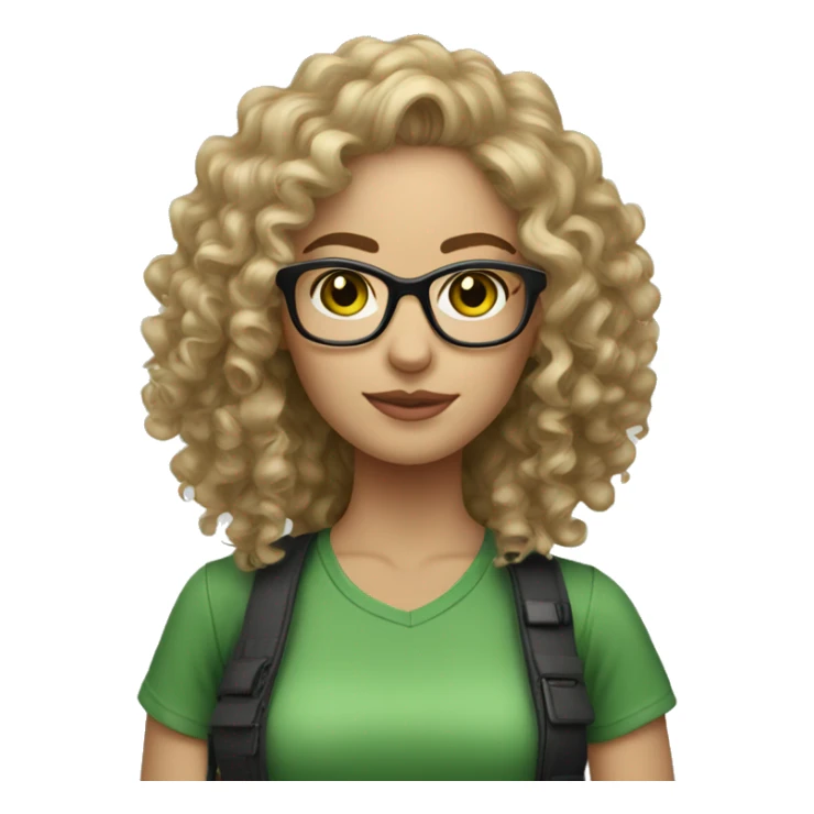 Female photographer light skinned curly hair green eyes glasses sticker