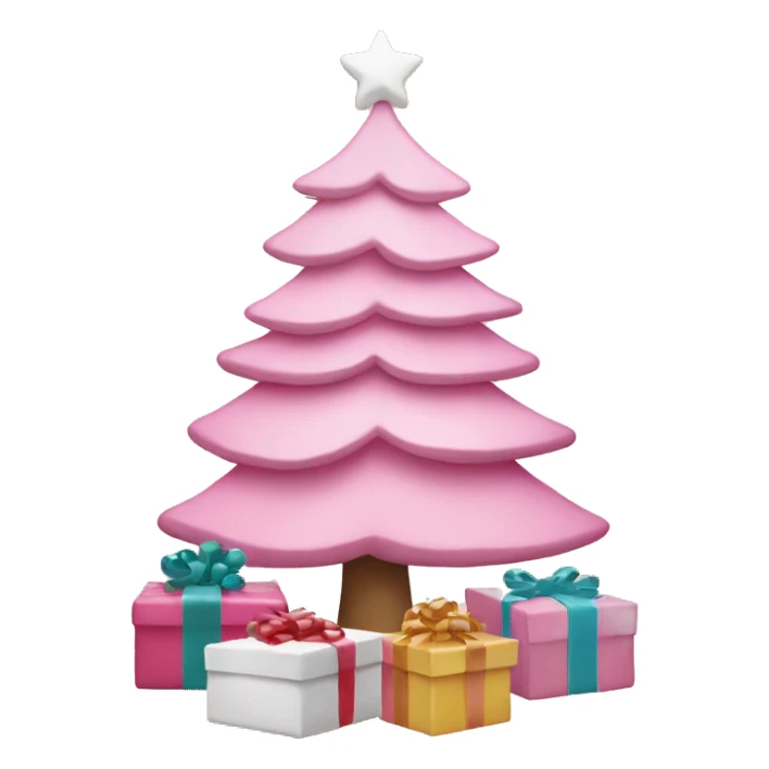 pink christmas tree with white and cream colored presents underneath sticker