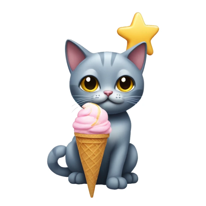 cat with star eyes holding an ice cream  sticker