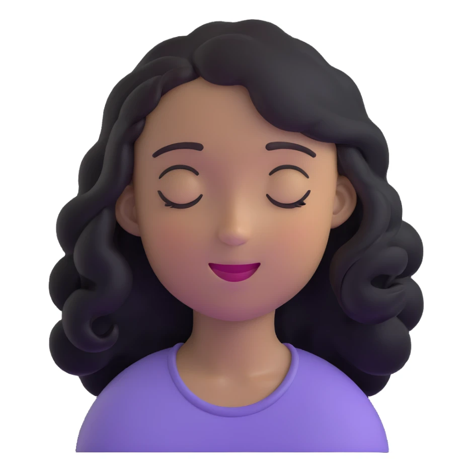 person with eyes closed smiling feeling a refreshing breeze with hair gently flowing sticker