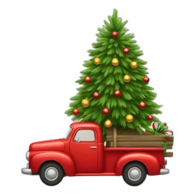 little red truck haulinga christmastree sticker