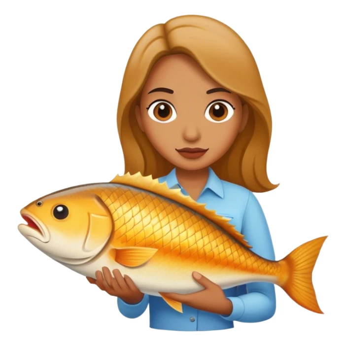 Woman carrying huge fish sticker