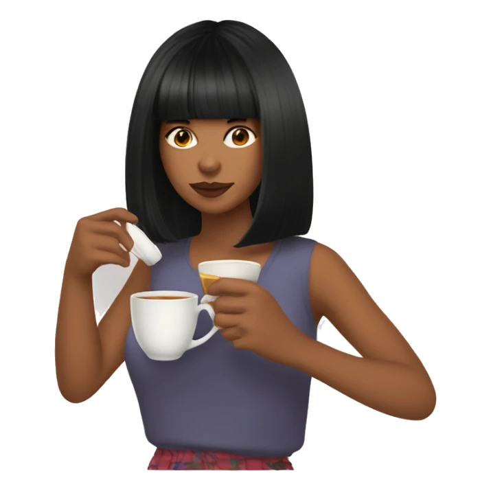 Girl with black hair and curtain bangs sipping tea sticker