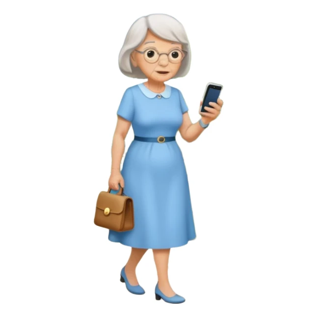 An old lady walking in a park holding a cell phone with a text bubble that says Have you checked in to the meetup? sticker