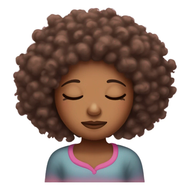 Brown skinned girl with curly coily messy afro sleeping on a pink pillow sticker