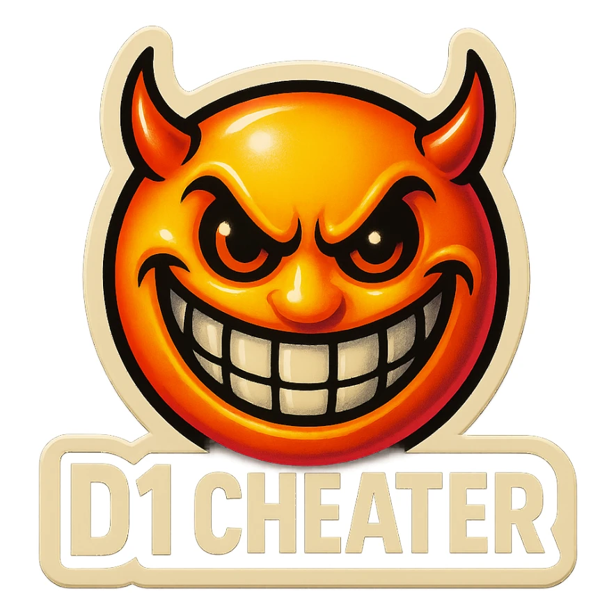 grin evil face
 add the words " D1 Cheater " in White sticker