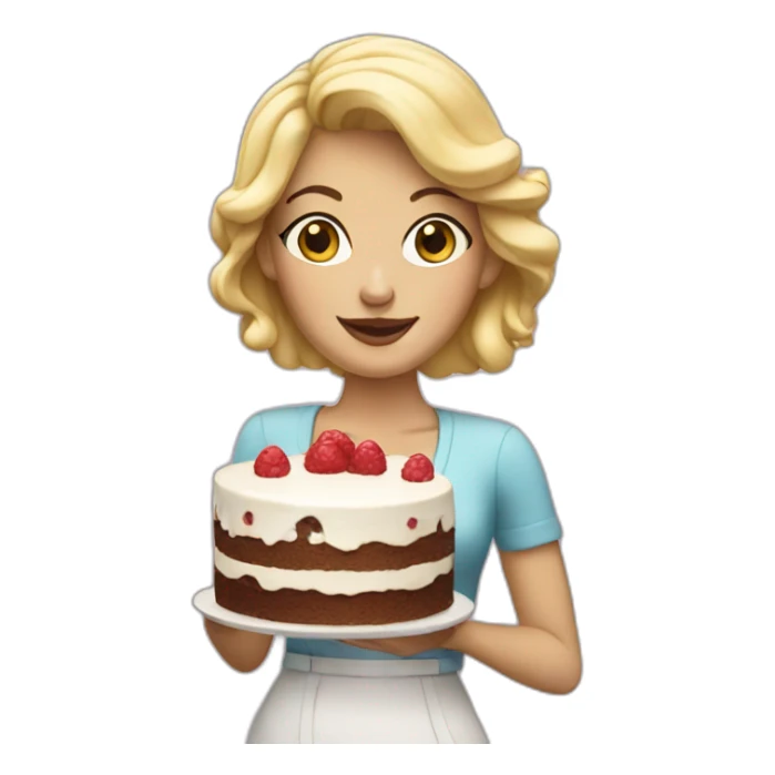 blonde woman holding a cake sticker