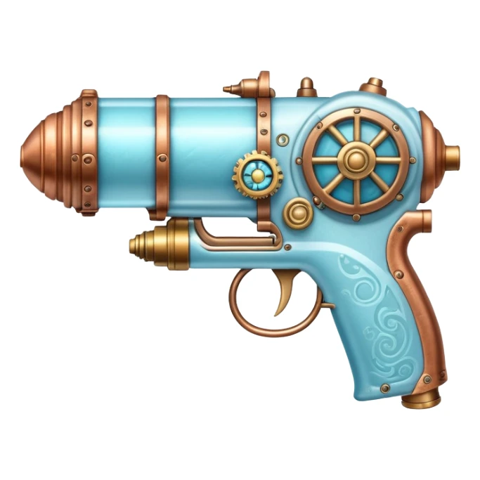 steampunk freeze raygun with brass and copper details and icy blue highlights sticker
