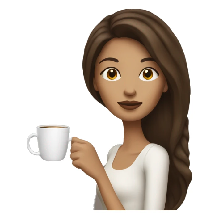 Side view realistic posh brown haired woman drinks coffee sticker