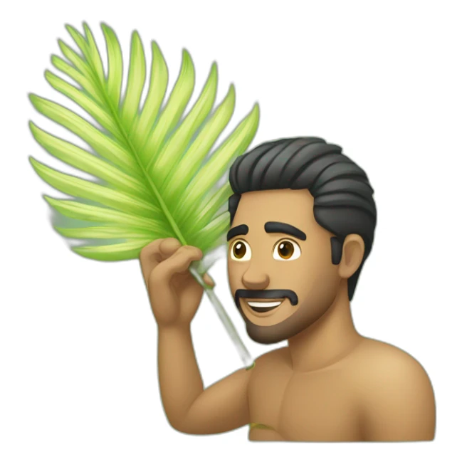 a man is laying a someone fan him with palm leaf sticker