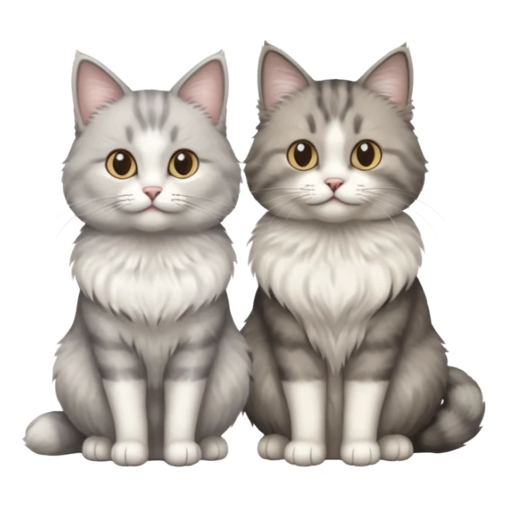 a realistic looking very fluffy grey and white cat sitting next to another cat sticker