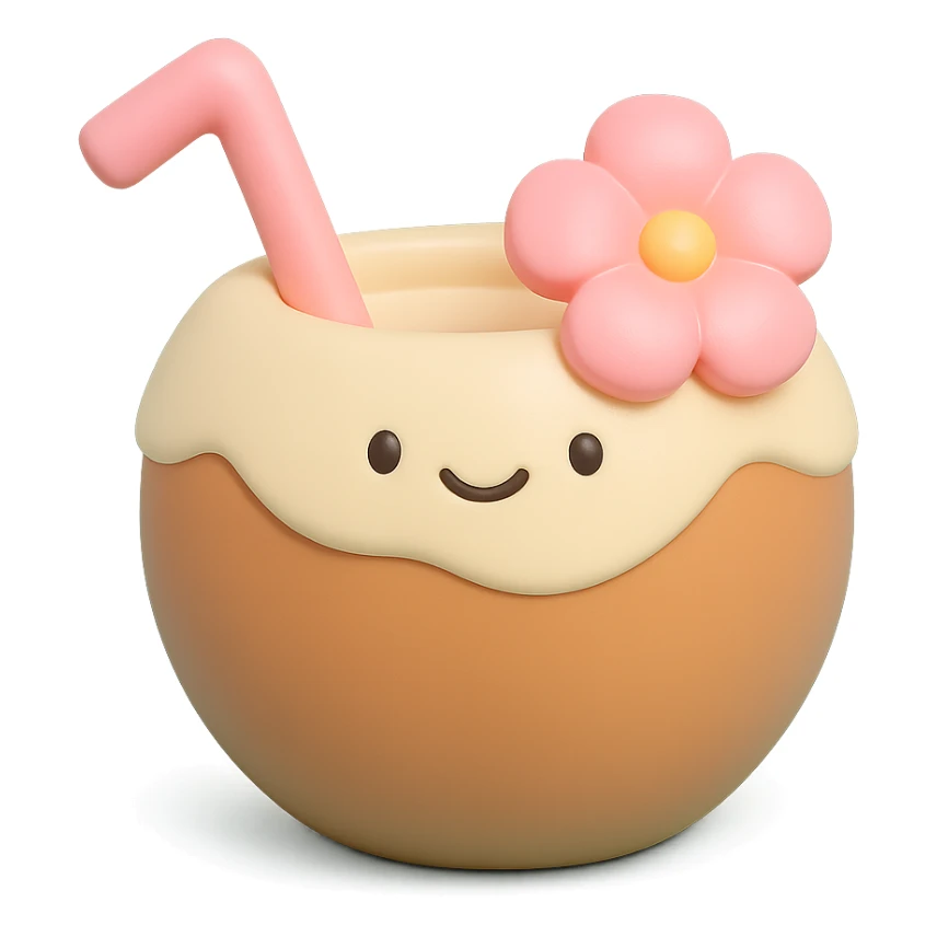 coconut drink with straw, vinyl figure style, Hawaiian party sticker