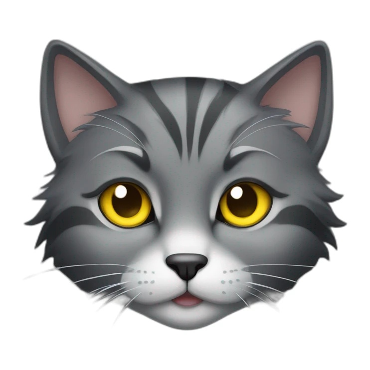 gray and black medium furry cat with yellow eyes looking naughty sticker