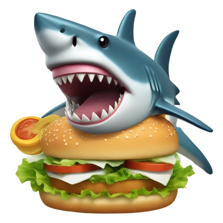 Shark with a top hat who is eating a fish burger sticker